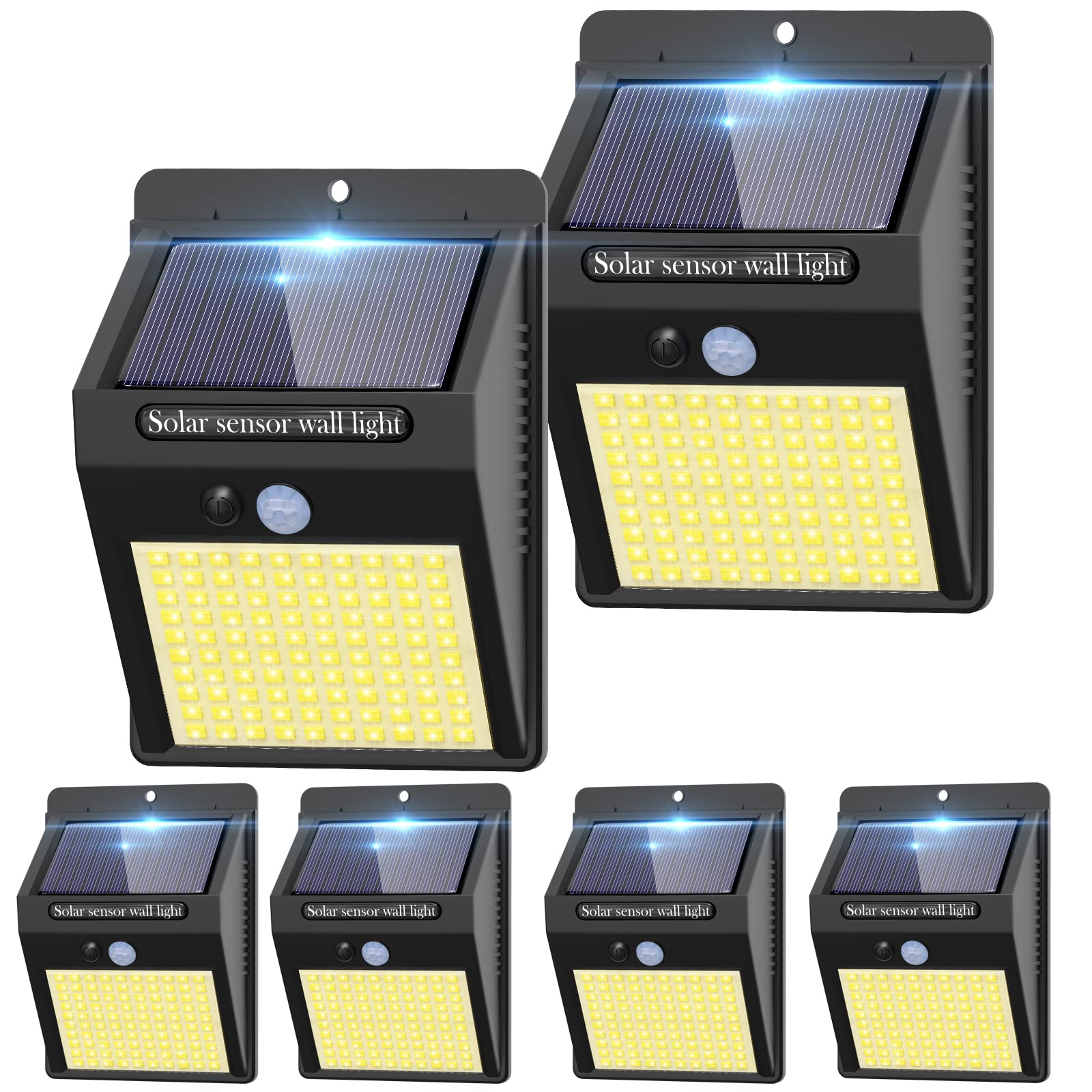 Solar Motion Sensor Lights 100LED 3 Modes IP65 Waterproof A -6 Pack Warm White