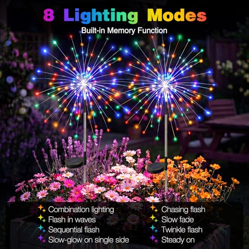 2 Pack Solar Garden Lights Outdoor 8 Modes, 120 LED Firework Lights Solar Powered, Waterproof Twinkle Fairy Light Outside for Yard Pathway Lawn Pool Patio Christmas Decorative, Multicolor #3