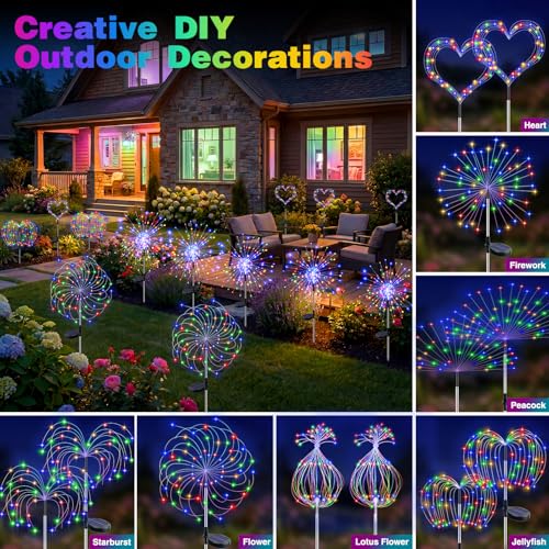 2 Pack Solar Garden Lights Outdoor 8 Modes, 120 LED Firework Lights Solar Powered, Waterproof Twinkle Fairy Light Outside for Yard Pathway Lawn Pool Patio Christmas Decorative, Multicolor #4