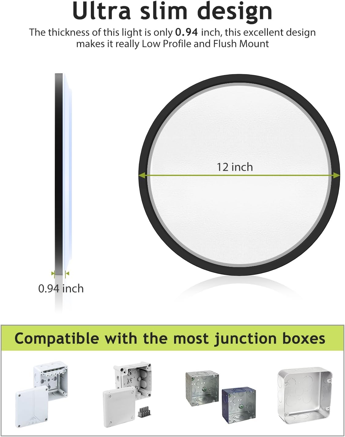 ultra-slim 0.94 inch profile of the LED flush mount ceiling light fixture