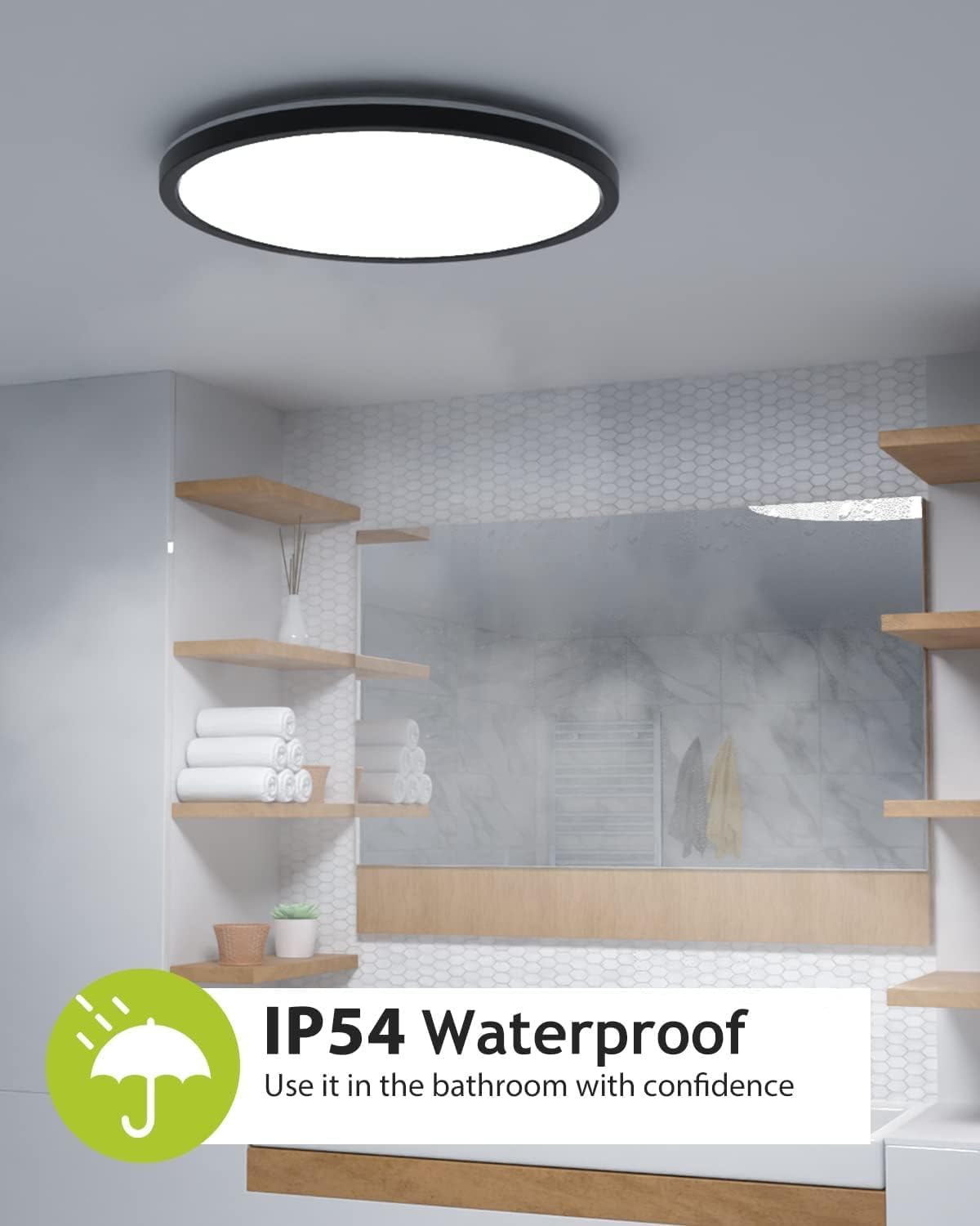 IP44 waterproof rating for the 12 inch LED flush mount ceiling light fixture