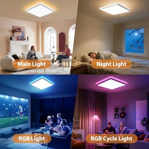 12 Inch RGB Modern Square Ceiling Light with Remote - Different lighting techniques