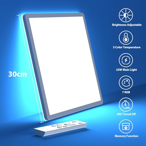 12 Inch RGB Modern Square Ceiling Light with Remote - introduction of the fixture showing its square design and backlight