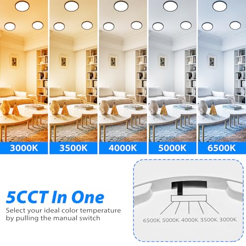 CCT adjustable LED ceiling light with selectable color temperatures from 3000K to 5000K