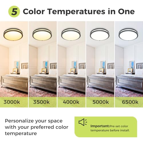 13inch Flush Mount Ceiling Light Fixture 2 Pack, Dimmable & 5CCT Ceiling Light Black, 24W 3000K 3500K 4000K 5000K 6500K Adjustable Ceiling Lamps for Bathroom Bedroom Hallway #4