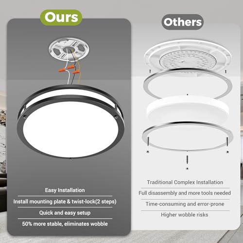 13inch Flush Mount Ceiling Light Fixture 2 Pack, Dimmable & 5CCT Ceiling Light Black, 24W 3000K 3500K 4000K 5000K 6500K Adjustable Ceiling Lamps for Bathroom Bedroom Hallway #3