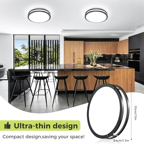 13inch Flush Mount Ceiling Light Fixture 2 Pack, Dimmable & 5CCT Ceiling Light Black, 24W 3000K 3500K 4000K 5000K 6500K Adjustable Ceiling Lamps for Bathroom Bedroom Hallway #6