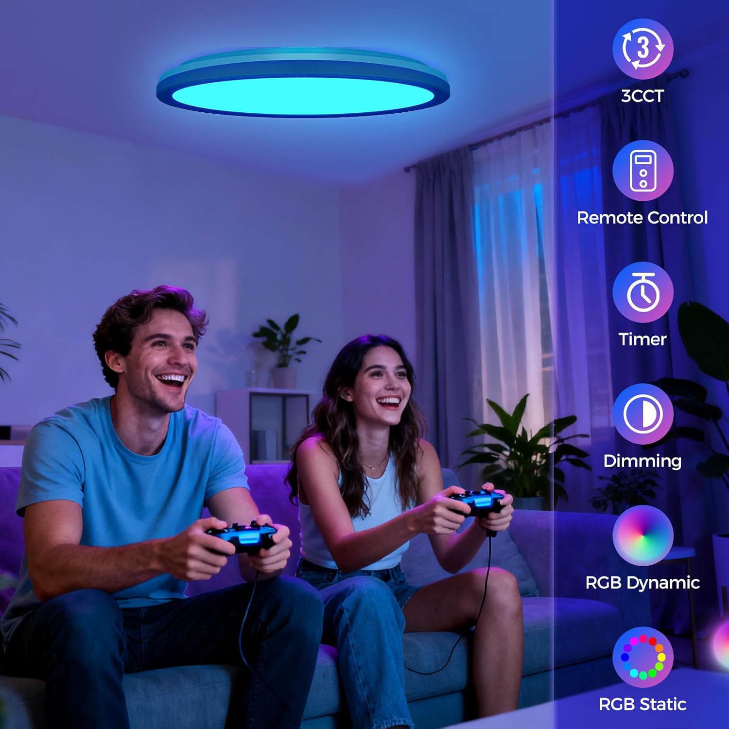 Fastlighting RGB LED ceiling light with gaming and party mode