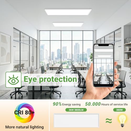 LED Flat Panel Light with Remote 31.4x9.8 Inch, 36W 3800LM 3000K-6000K Color Temperature, Dimmable Flush Mount Ceiling Light Fixture for Kitchen Bedroom Garage #4
