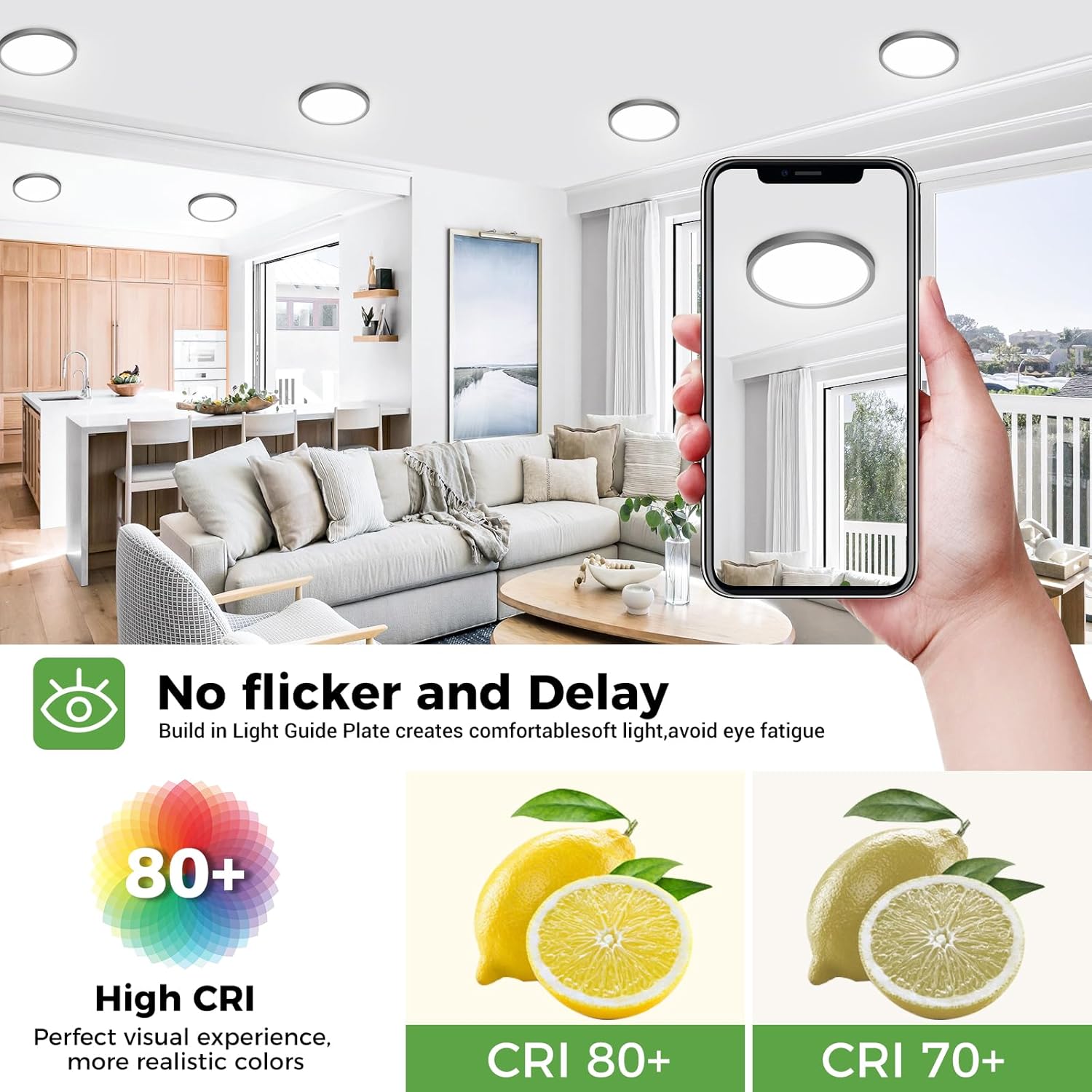 Eye-care flicker-free LED with high CRI for reduced eye strain