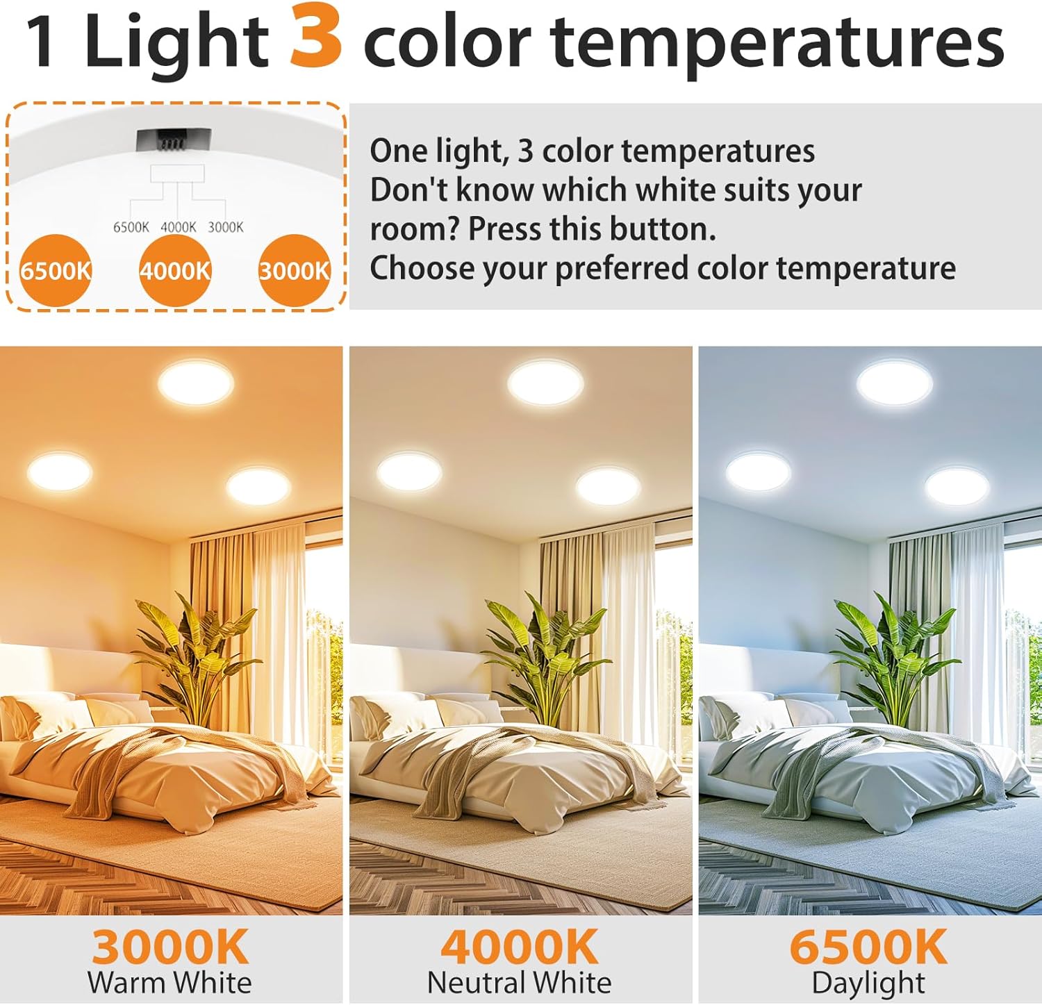 Fastlighting 3 CCT LED ceiling light for warm, neutral and daylight use