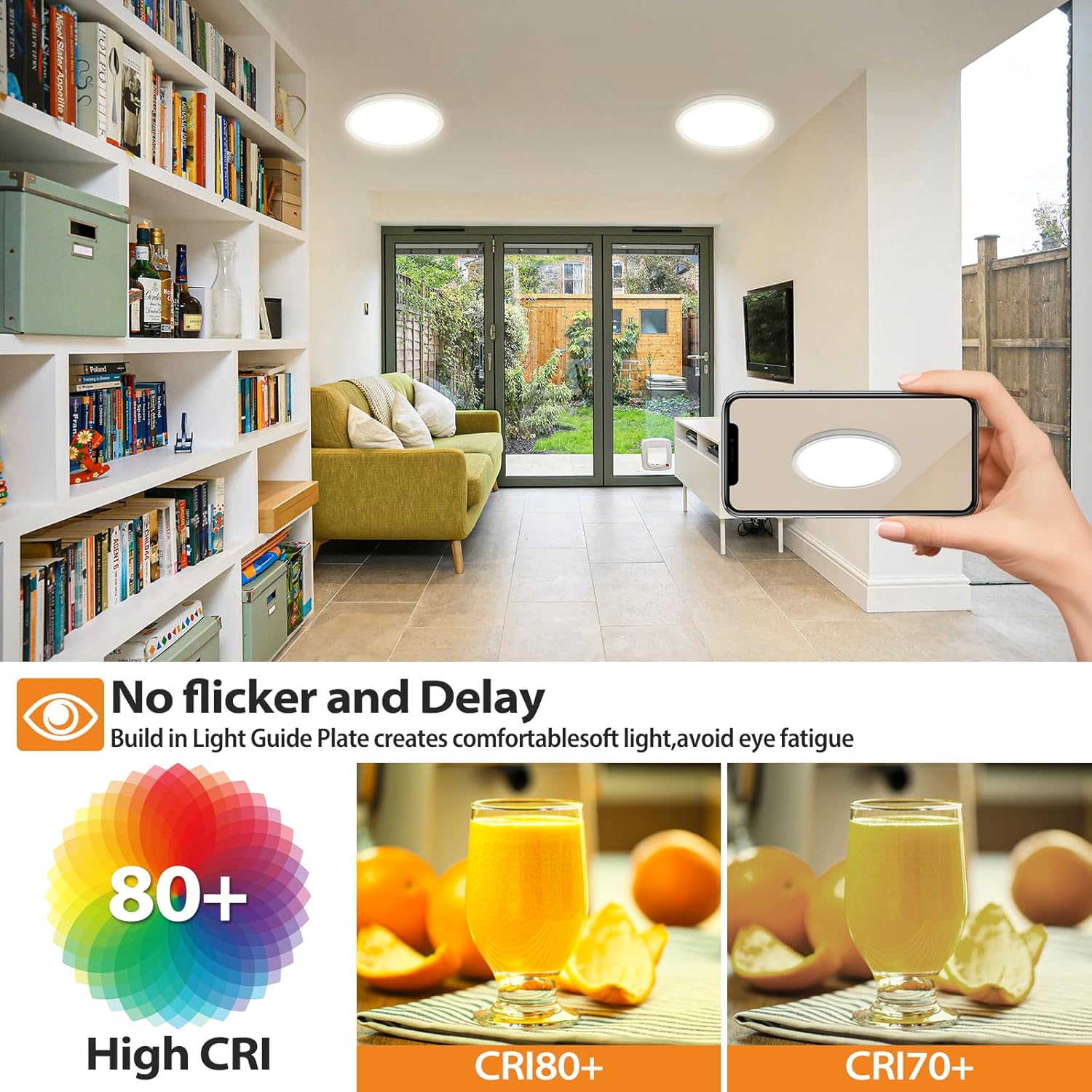 Fastlighting flicker-free high CRI LED ceiling light for eye protection