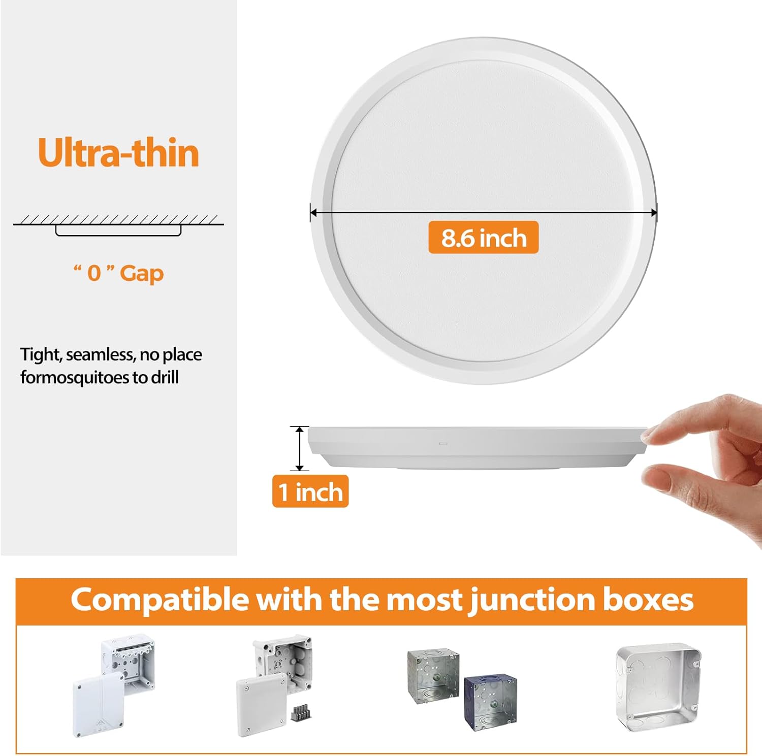 specs of 22cm 18W LED ceiling light with 1.1cm ultra-thin flush design