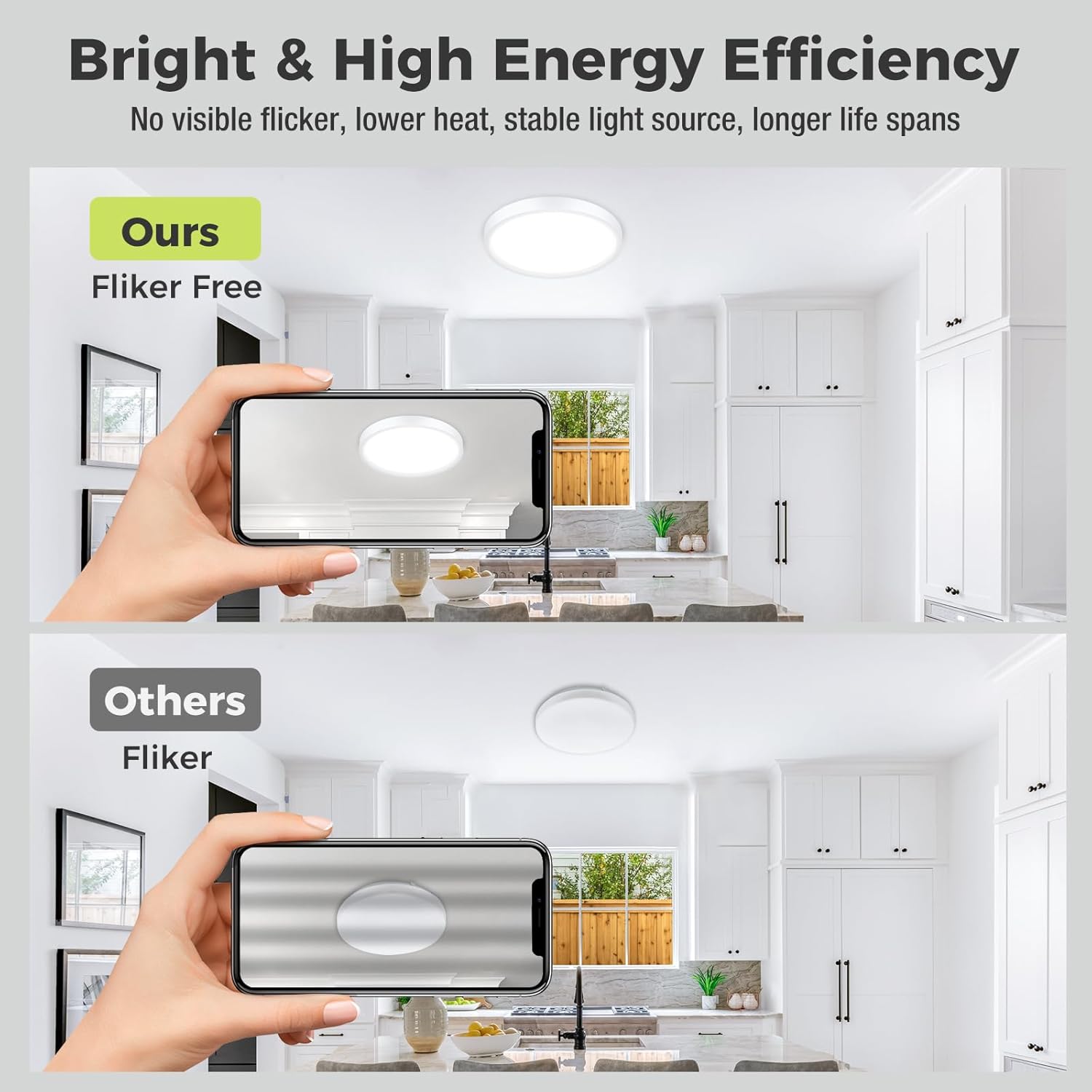 flicker-free comparison between standard LED and this ceiling light