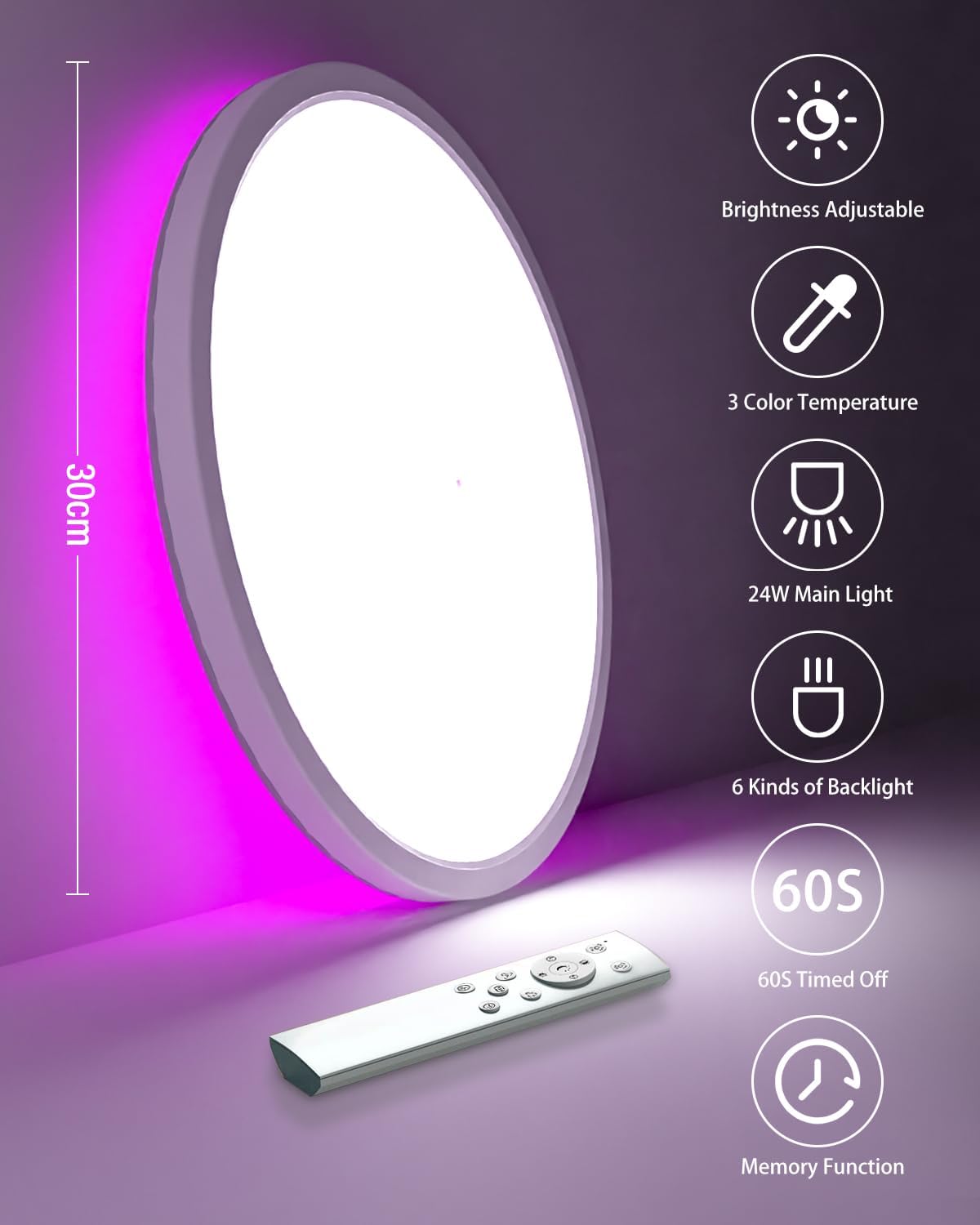Fastlighting round LED ceiling light with RGB backlight and timer