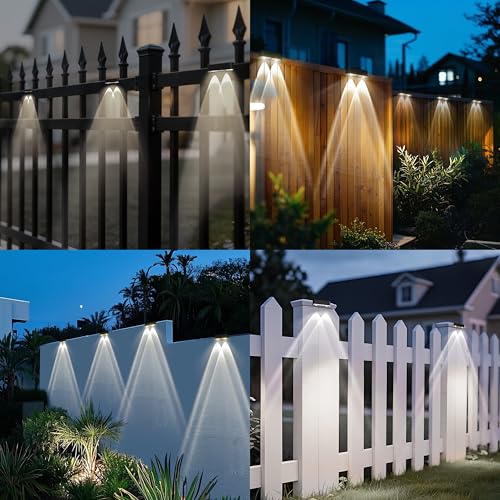 Application scenes of solar fence lights on fence, deck, and garden
