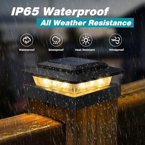 Solar post cap light with IP65 weatherproof rating, suitable for outdoor use