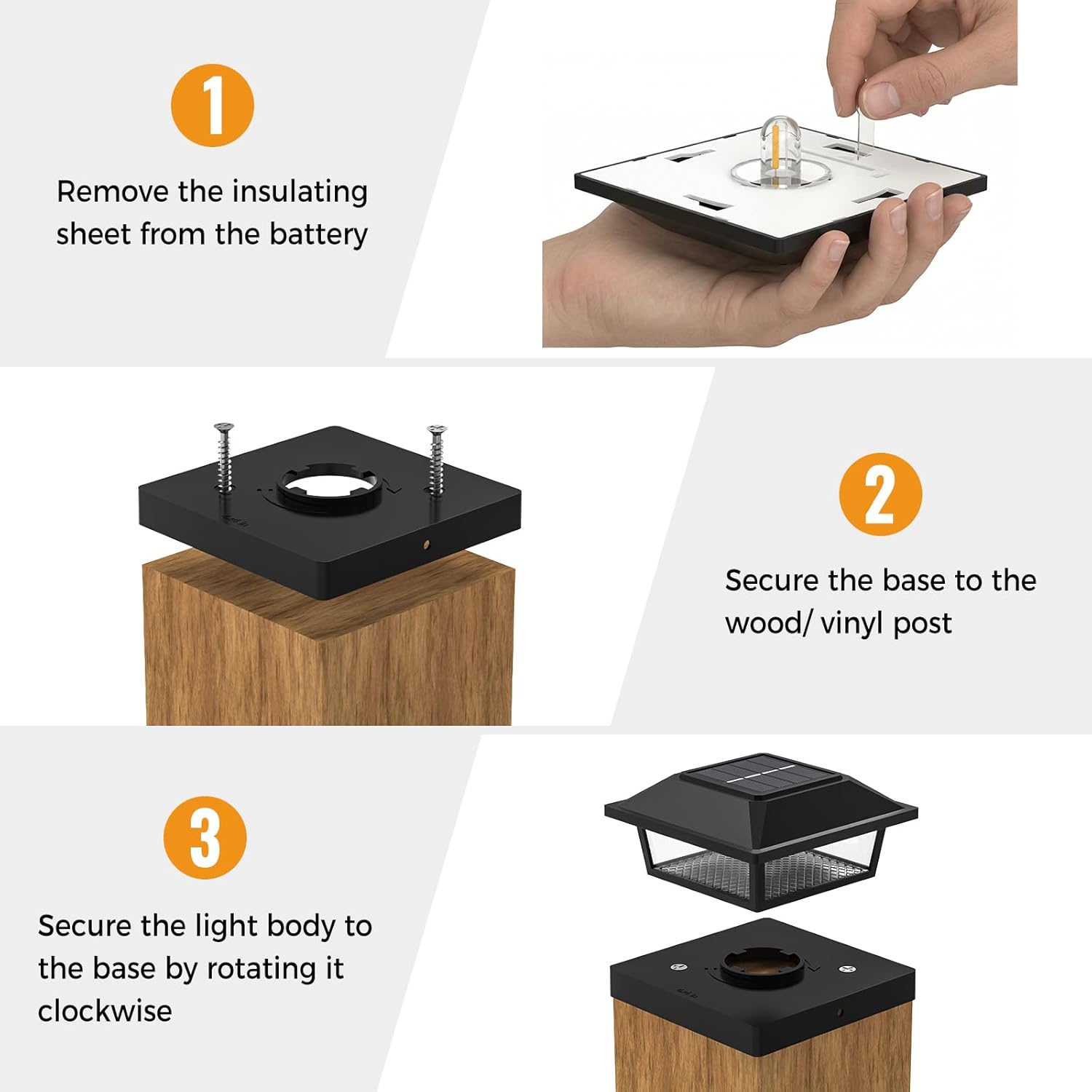 installation guide with step-by-step instructions for mounting solar post light