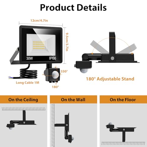 product dimensions of the 30W LED flood light