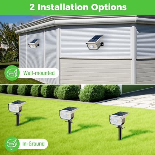 Two installation options: ground insert and wall mount for the solar spot light