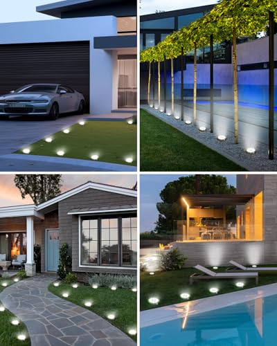 Solar ground lights used in garden, lawn, pathway, and pool landscape scenes