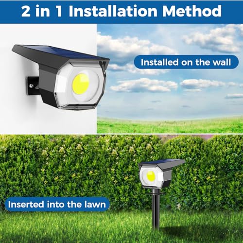 2-in-1 installation options: ground insert and wall mount for solar spot light