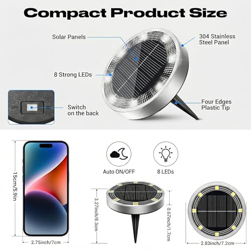 Product size specs diagram for solar ground light