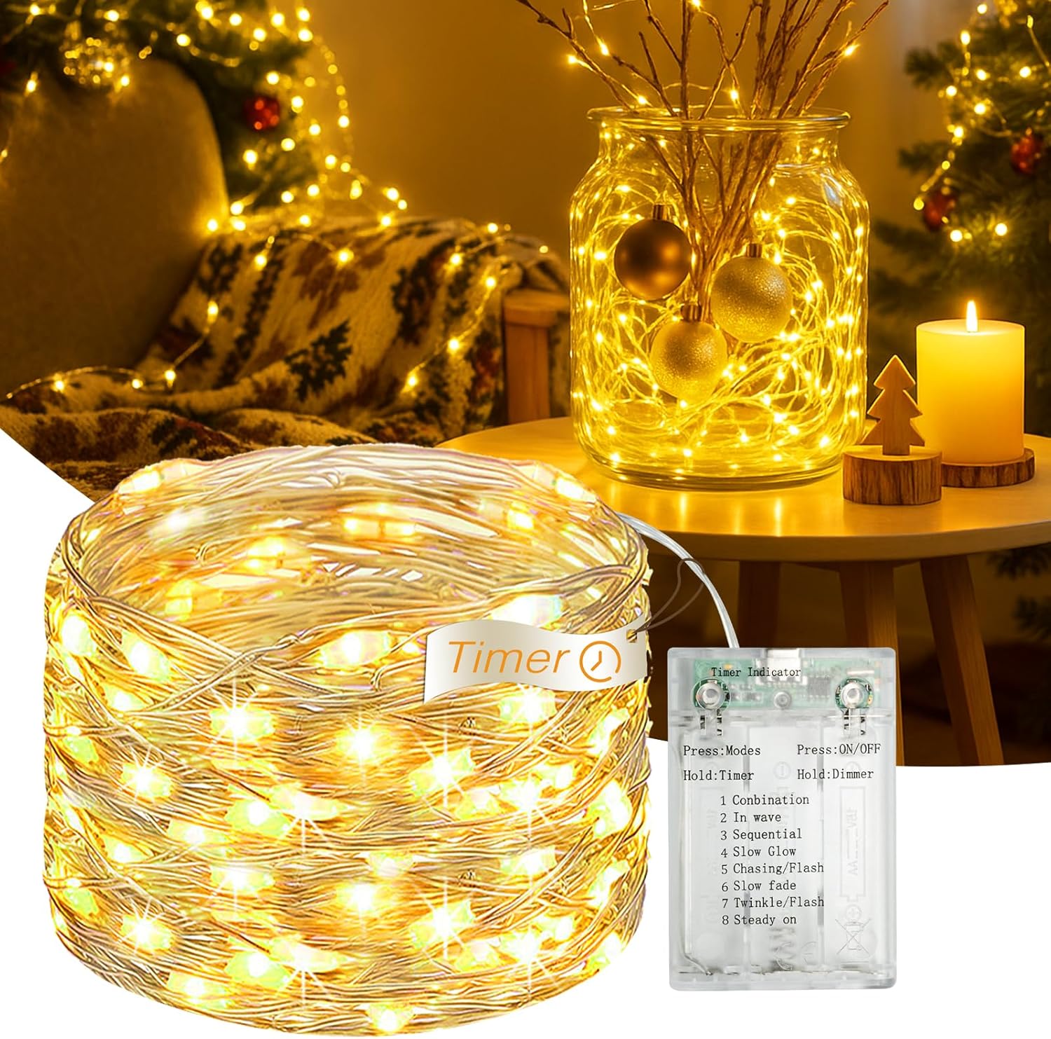 16FT 50 LED Fairy Lights with Timer & 8 Modes