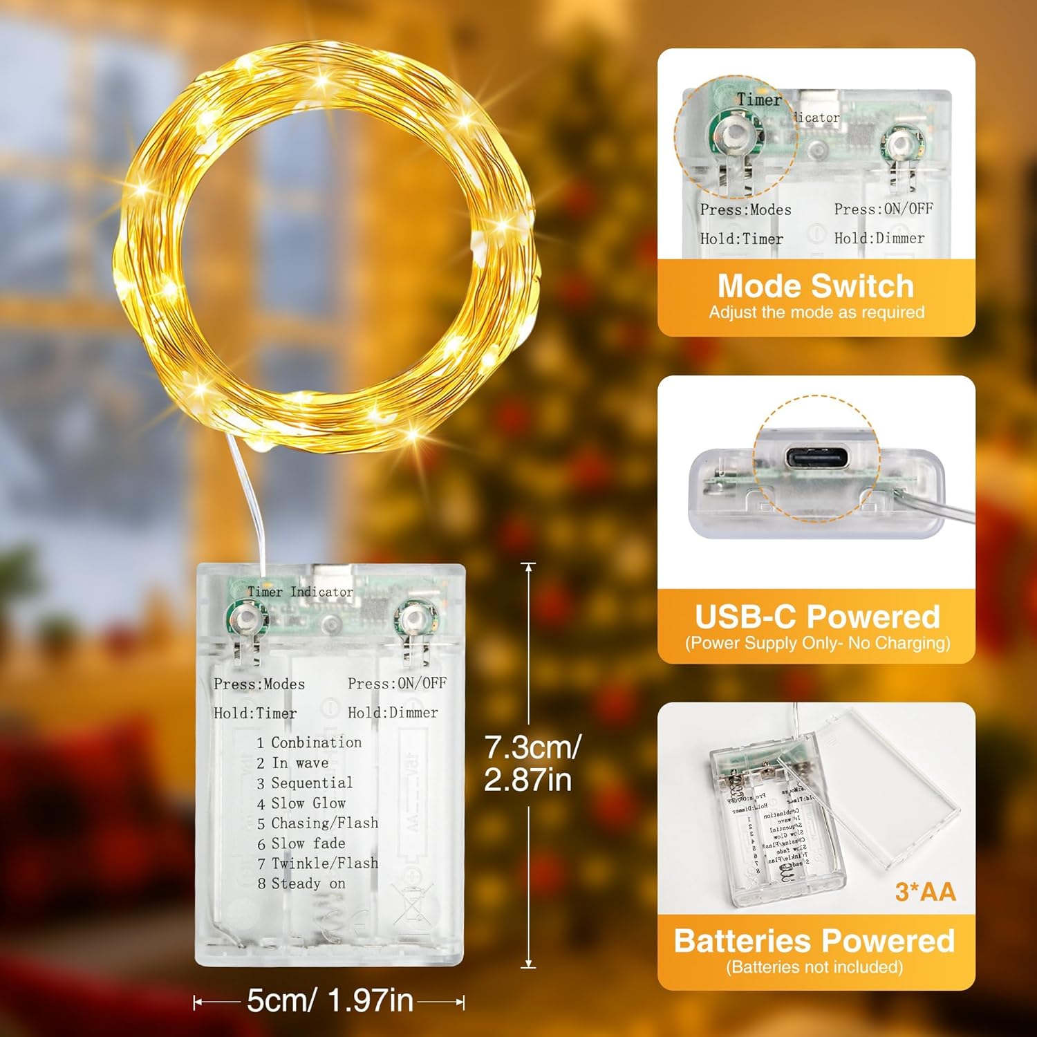 product size and power options USB and battery powered