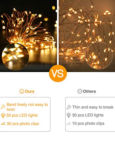 comparison with other light strings highlighting 30 clips and 50 LEDs