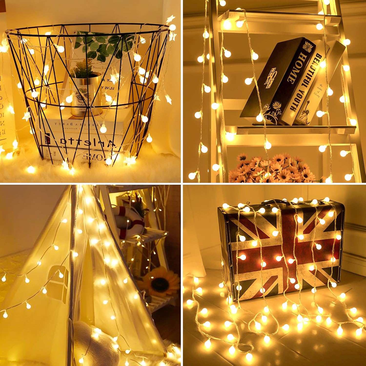 80 LED ball fairy lights decorating a bedroom or DIY project