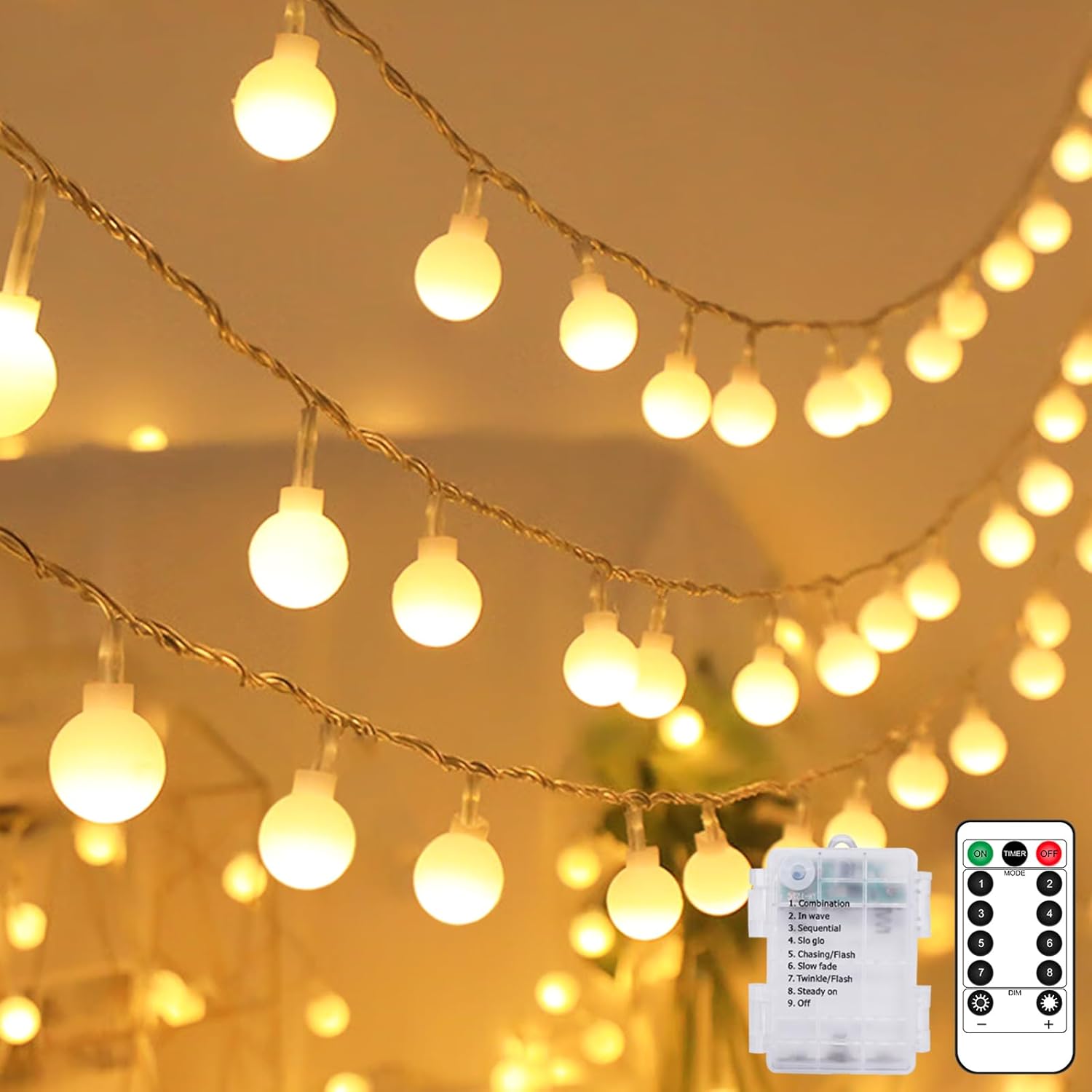 80 LED Ball Fairy Lights with Remote Timer & 8 Modes Waterproof