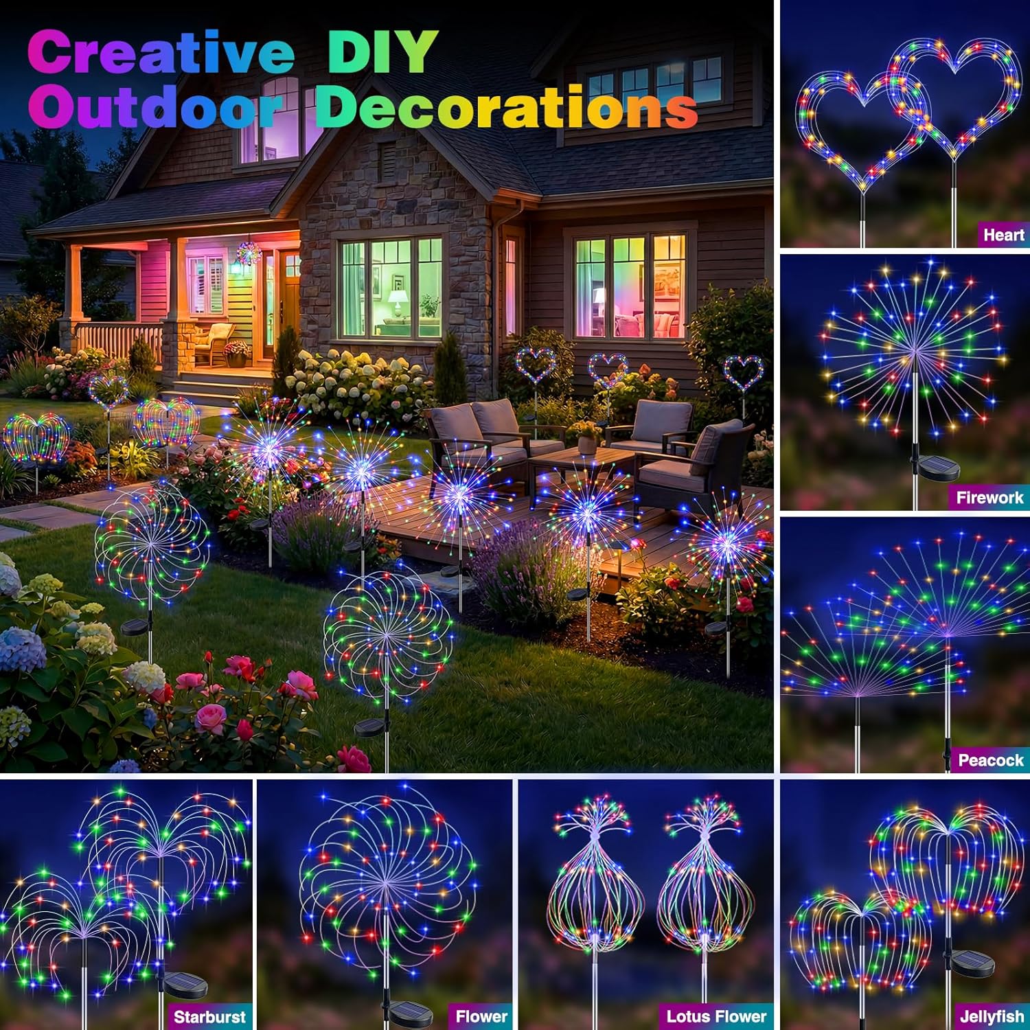DIY shape decoration ideas using flexible copper wire solar firework lights
