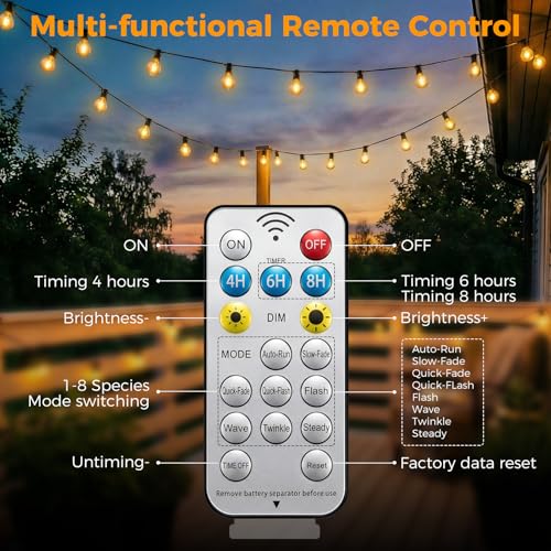 Remote control for G40 string lights with dimmable and timer functions