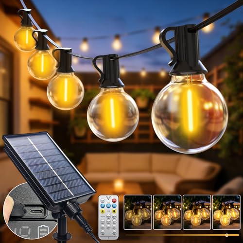 20M Solar Festoon Lights with Remote, 25+2 LED G40 Bulbs
