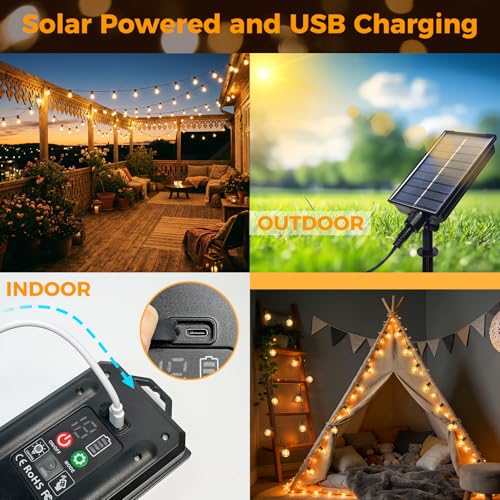 USB charging port for solar festoon lights as backup power source