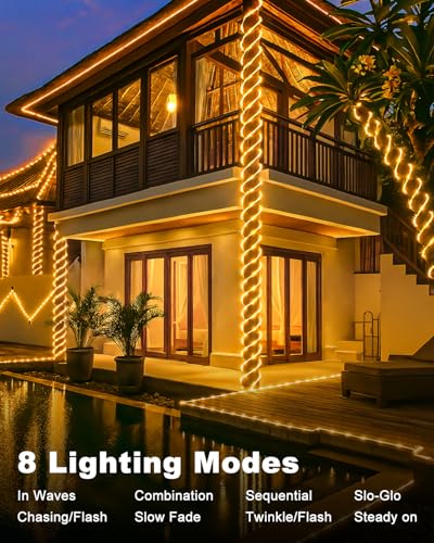 Solar Rope Lights, 120LED 46FT Solar String Lights Outdoor Waterproof, 8 Lighting Modes Solar Powered Strip Tube Light for Outside Garden Tree Christmas Yard Patio Wedding Decor, Warm White #5