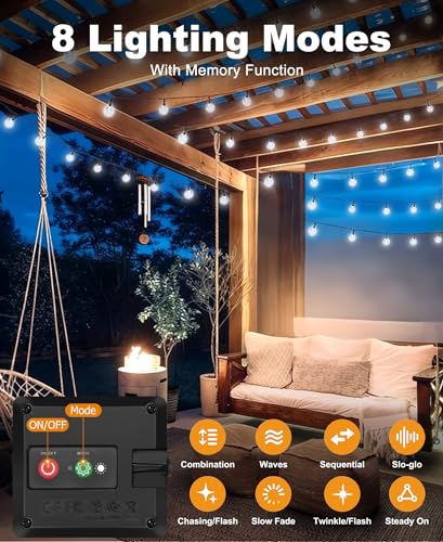 Solar string lights installed in a garden setting