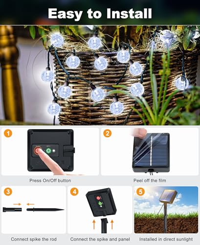 Solar string lights displaying 8 lighting modes with single button control