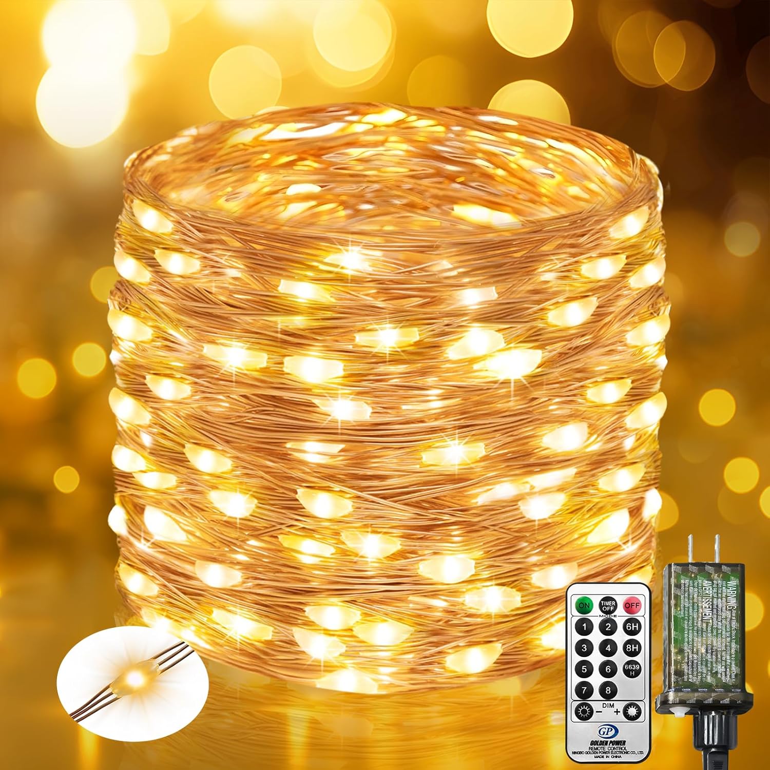 33FT 100 LED Fairy Lights Plug in with Remote