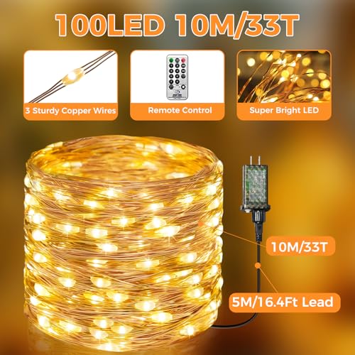 Product specifications including 33FT length, 100 LEDs, and 4.5V power