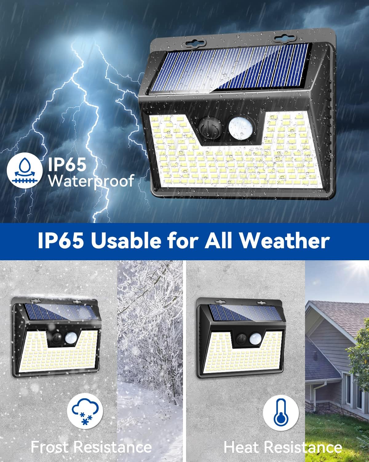 IP65 weatherproof construction protecting the solar security light from rain