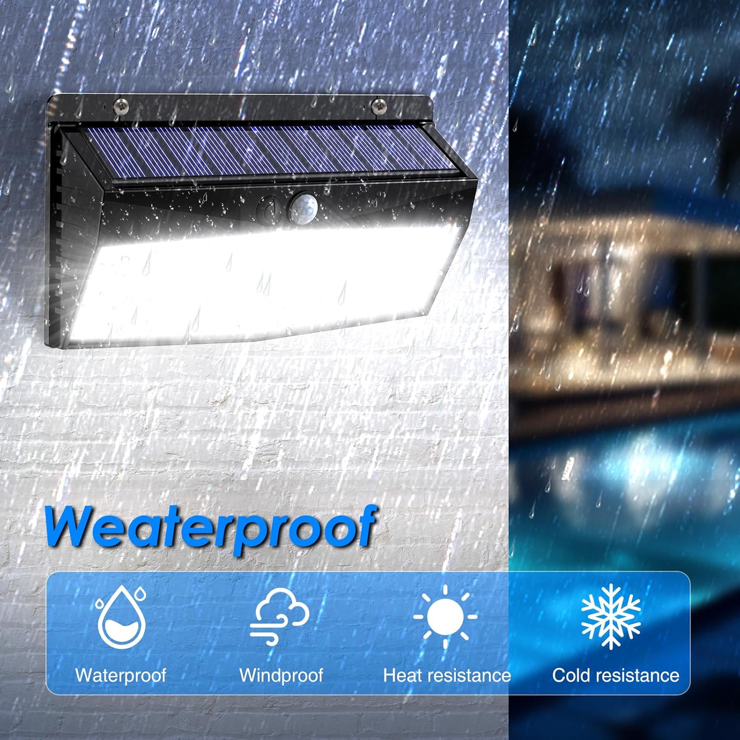 Weatherproof solar wall light with IP65 waterproof construction for outdoor use