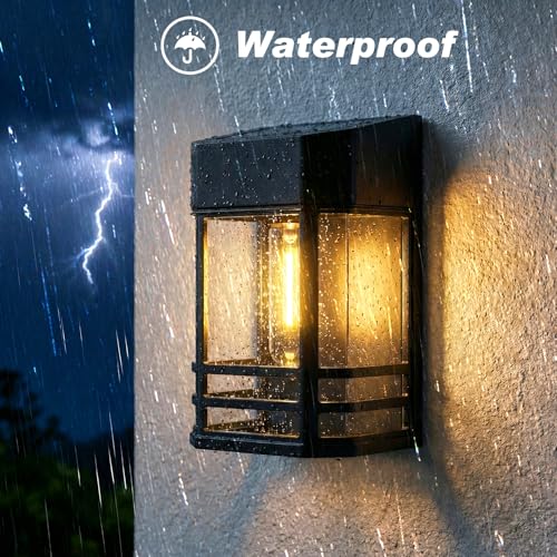 Close-up of solar fence light with IP65 waterproof rating symbol, suitable for outdoor use.